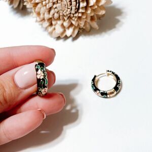 Free People Black and Gold Textured Hoop Earrings